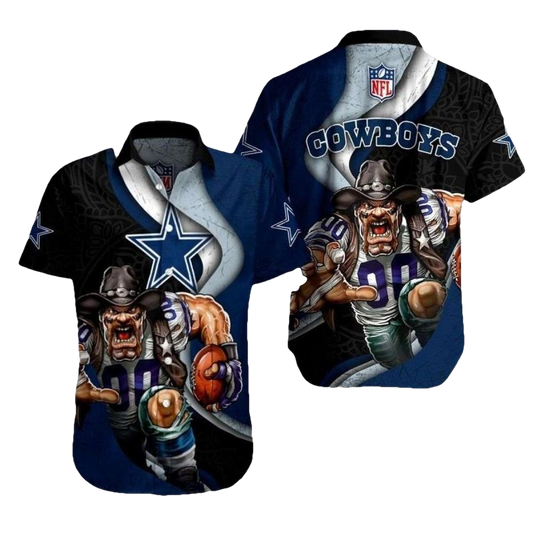Dallas Cowboys Fierce Rush Game With Mascot Hawaiian Shirt - Moonbestprint