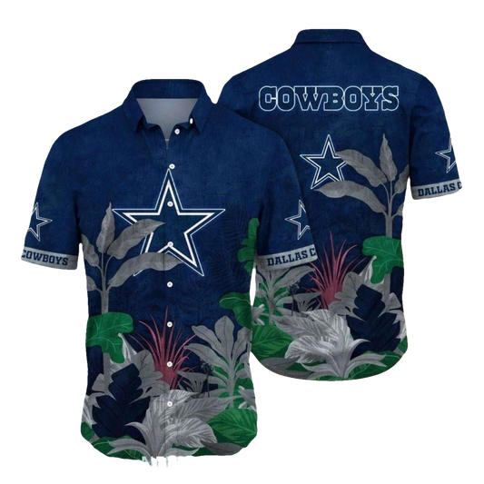 Dallas Cowboys Dark Tropical Leaves Hawaiian Shirt - Moonbestprint