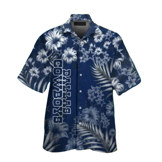 Dallas Cowboys Blue Floral Hibiscus Pattern Hawaiian Shirt - Moonbestprint