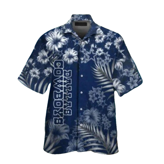 Dallas Cowboys Blue Floral Hibiscus Pattern Hawaiian Shirt - Moonbestprint