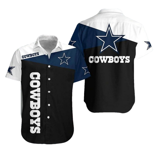 Dallas Cowboys Black Blue And White Summer 2025 Hawaiian Shirt - Moonbestprint