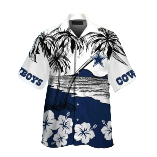 Dallas Cowboys Black And White Palm Tree Hawaiian Shirt - Moonbestprint