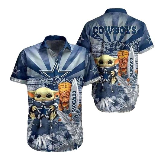Dallas Cowboys Baby Yoda Surfing Funny Hawaiian Shirt - Moonbestprint