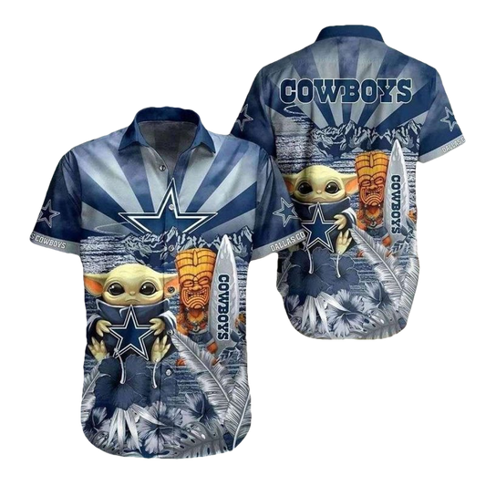 Dallas Cowboys Baby Yoda Surfing Funny Hawaiian Shirt - Moonbestprint