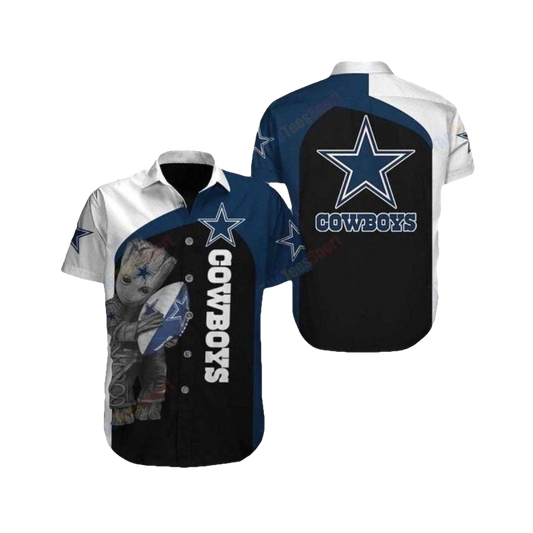 Dallas Cowboys Baby Groot Hug Ball Hawaiian Shirt - Moonbestprint