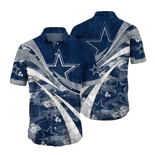 Dallas Cowboys Abstract Blue Wave Star Design Hawaiian Shirt - Moonbestprint