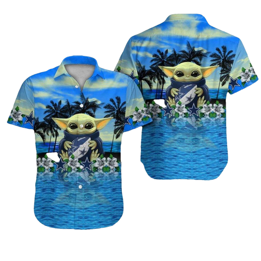 Dallas Cowboys And Baby Yoda Hug Ball Hawaiian Shirt - Moonbestprint