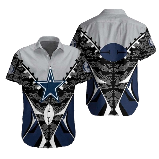 Abstract Geometric Star Navy And White Dallas Cowboys Hawaiian Shirt - Moonbestprint
