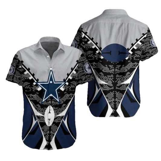 Abstract Geometric Star Navy And White Dallas Cowboys Hawaiian Shirt - Moonbestprint