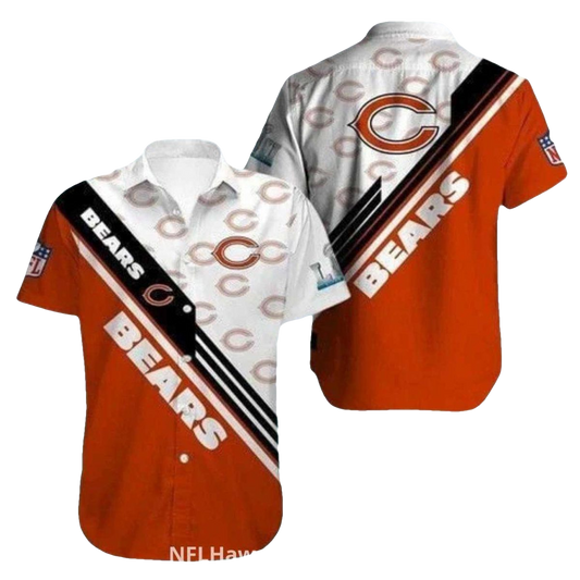 White And Orange Chicago Bears Aloha Shirt With Diagonal Design - Moonbestprint