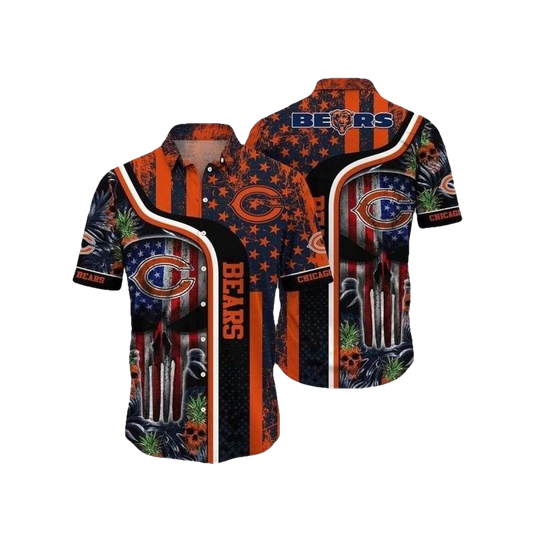 Urban Jungle Skull Halloween Chicago Bears Hawaiian Shirt - Moonbestprint