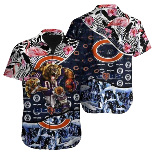 Roaring Bear Tropical Florals Chicago Bears Hawaiian Shirt - Moonbestprint