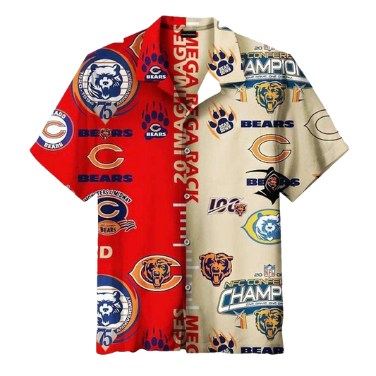 Retro Chicago Bears Hawaiian Shirt With Vintage Logos - Moonbestprint
