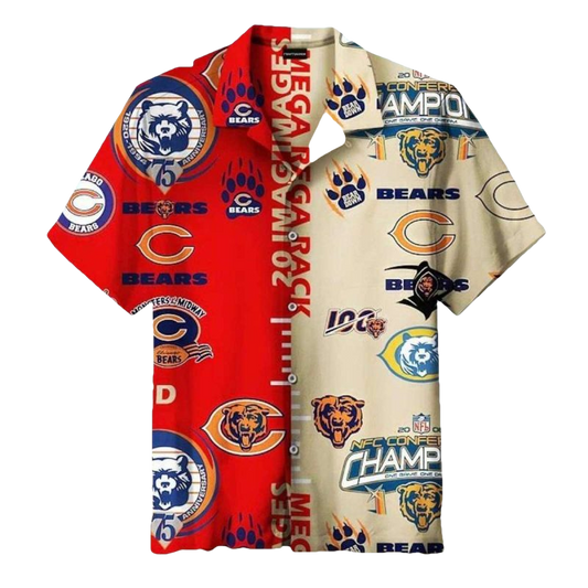 Retro Chicago Bears Hawaiian Shirt With Vintage Logos - Moonbestprint
