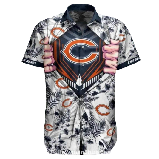 Ripped Skin Chicago Bears Aloha Shirt With Floral Background - Moonbestprint