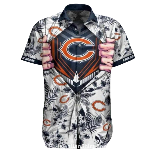 Ripped Skin Chicago Bears Aloha Shirt With Floral Background - Moonbestprint