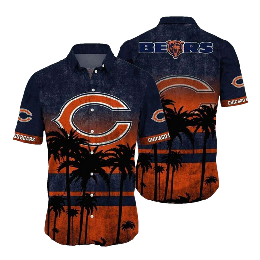 Retro Sunset Chicago Bears Hawaiian Shirt With Palm Trees - Moonbestprint