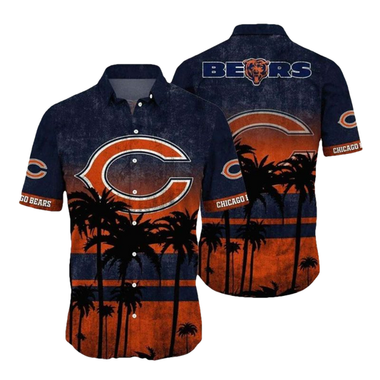 Retro Sunset Chicago Bears Hawaiian Shirt With Palm Trees - Moonbestprint