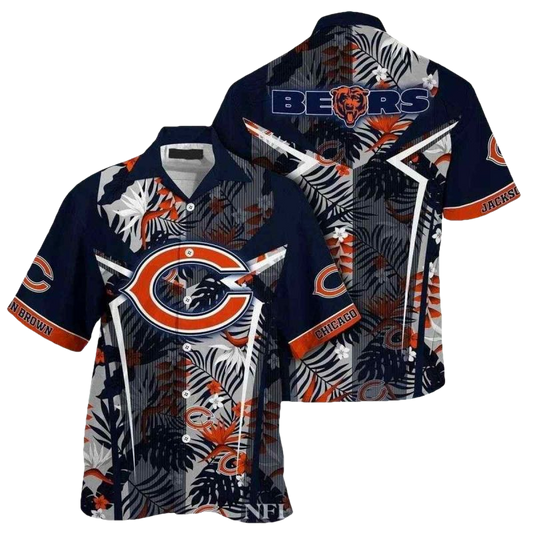 Personalized Monochrome Floral And Football Chicago Bears Hawaiian Shirt - Moonbestprint