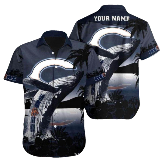 Personalized Midnight Palm Chicago Bears Starlit Silhouette Design Hawaiian Shirt - Moonbestprint