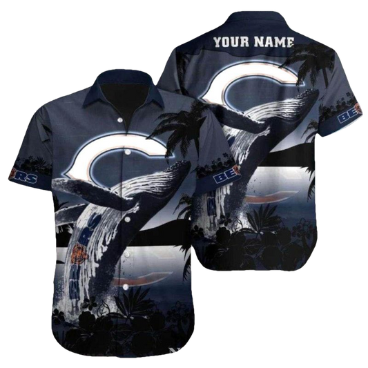 Personalized Midnight Palm Chicago Bears Starlit Silhouette Design Hawaiian Shirt - Moonbestprint