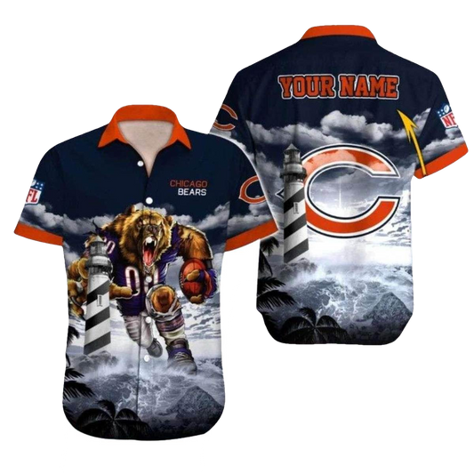 Personalized Lighthouse Vigil Chicago Bears Tropical Hawaiian Shirt Amidst The Tempest - Moonbestprint