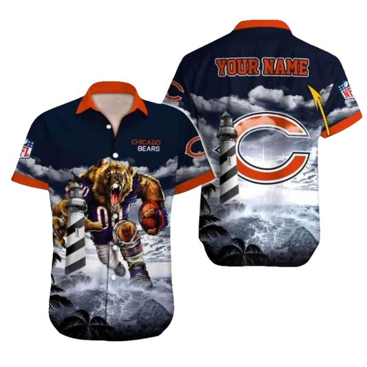 Personalized Lighthouse Vigil Chicago Bears Tropical Hawaiian Shirt Amidst The Tempest - Moonbestprint