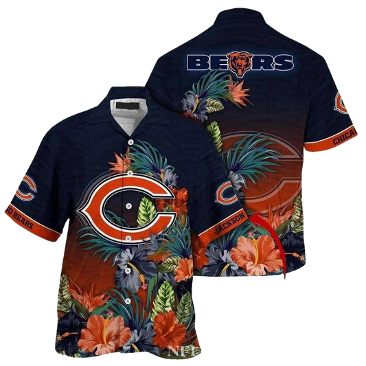 Personalized Classic Tropical Chicago Bears Mens Floral Midnight Elegance Hawaiian Shirt - Moonbestprint