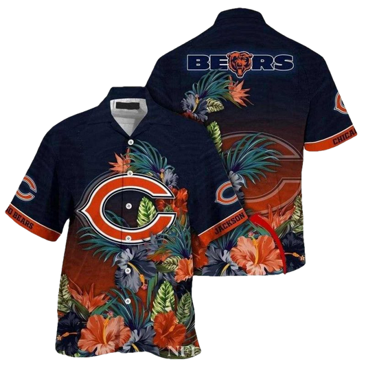 Personalized Classic Tropical Chicago Bears Mens Floral Midnight Elegance Hawaiian Shirt - Moonbestprint