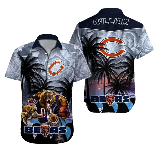 Personalized Chicago Bears WZith Fierce Football Bear Hawaiian Shirt - Moonbestprint