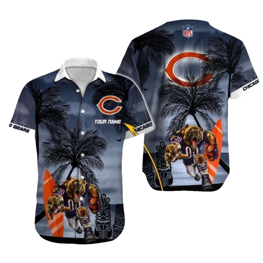 Personalized Chicago Bears Tiki Touchdown And Mascot Hawaiian Shirt - Moonbestprint