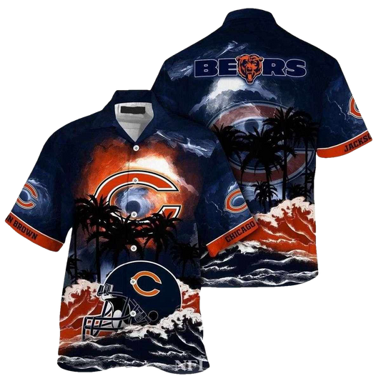 Personalized Chicago Bears Sunset Silhouette Beachside Hawaiian Shirt - Moonbestprint