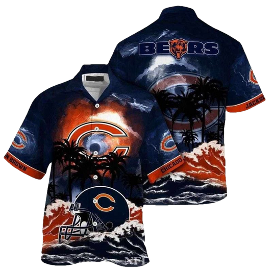 Personalized Chicago Bears Sunset Silhouette Beachside Hawaiian Shirt - Moonbestprint