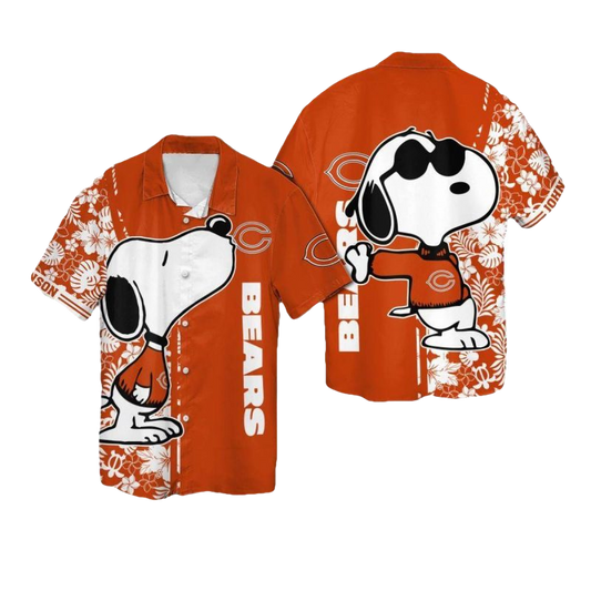 Personalized Chicago Bears Snoopy Floral Orange Pattern Hawaiian Shirt - Moonbestprint