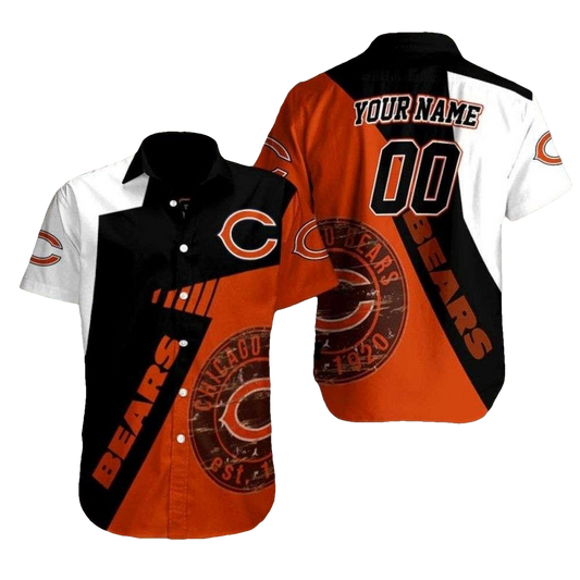 Personalized Chicago Bears Retro Stripe White Black And Orange Hawaiian Shirt - Moonbestprint