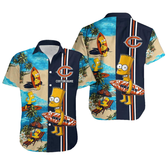 Personalized Chicago Bears Simpsons Surfing Funny Hawaiian Shirt - Moonbestprint