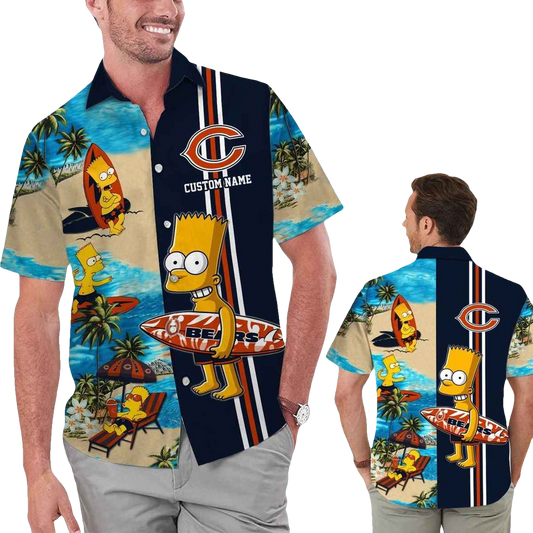 Personalized Chicago Bears Simpsons Surfing Funny Hawaiian Shirt - Moonbestprint