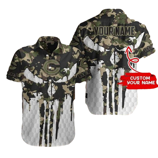 Personalized Chicago Bears Punisher Skull Camo Hawaiian Shirt - Moonbestprint