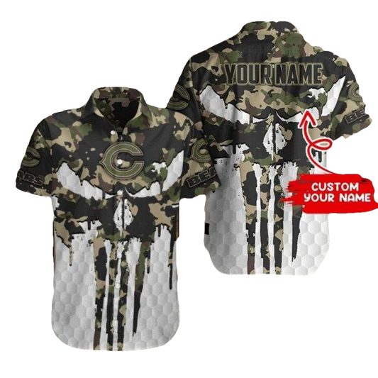 Personalized Chicago Bears Punisher Skull Camo Hawaiian Shirt - Moonbestprint