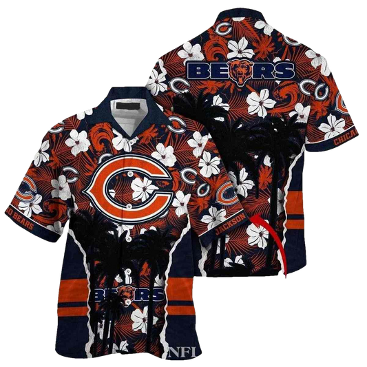 Personalized Chicago Bears Oceanic Floral Night Hawaiian Shirt - Moonbestprint