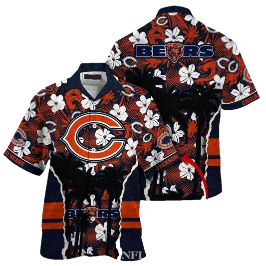 Personalized Chicago Bears Oceanic Floral Night Hawaiian Shirt - Moonbestprint