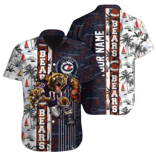 Personalized Chicago Bears Multi Logo And Mascot Hawaiian Shirt - Moonbestprint