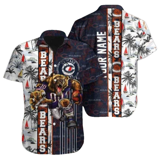 Personalized Chicago Bears Multi Logo And Mascot Hawaiian Shirt - Moonbestprint