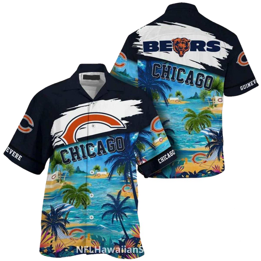 Personalized Chicago Bears Logo With Beach Scene Hawaiian Shirt - Moonbestprint