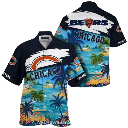 Personalized Chicago Bears Logo With Beach Scene Hawaiian Shirt - Moonbestprint