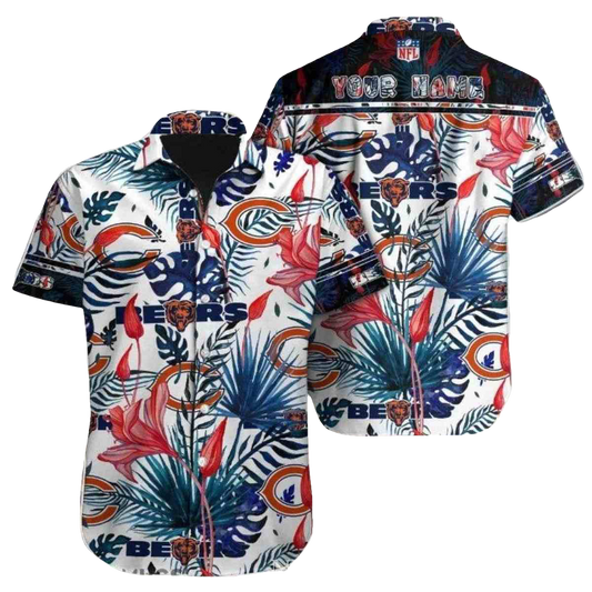 Personalized Chicago Bears Logo Tropical Botanical Hawaiian Shirt - Moonbestprint