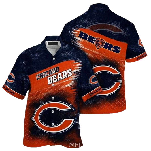 Personalized Chicago Bears Logo Lovely Metal Pattern Hawaiian Shirt - Moonbestprint