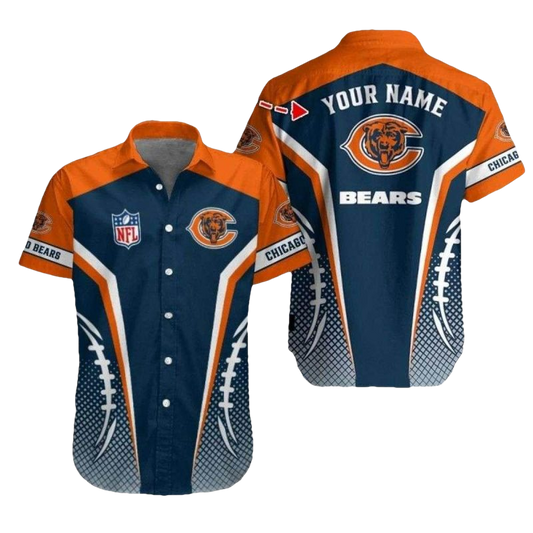 Personalized Chicago Bears Logo Blue And Orange Halftone Pattern Hawaiian Shirt - Moonbestprint