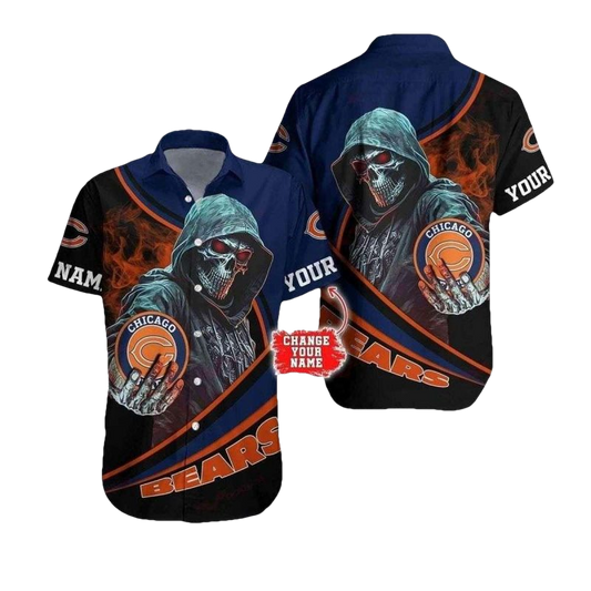 Personalized Chicago Bears Logo Ghostly Gridiron Hawaiian Shirt - Moonbestprint