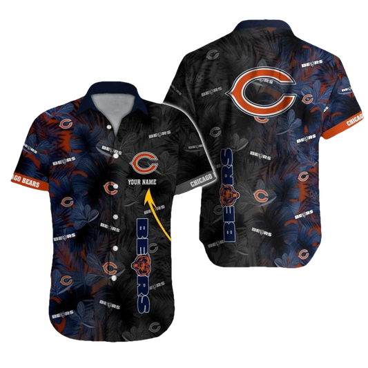 Personalized Chicago Bears Logo Dark Floral Hawaiian Shirt - Moonbestprint